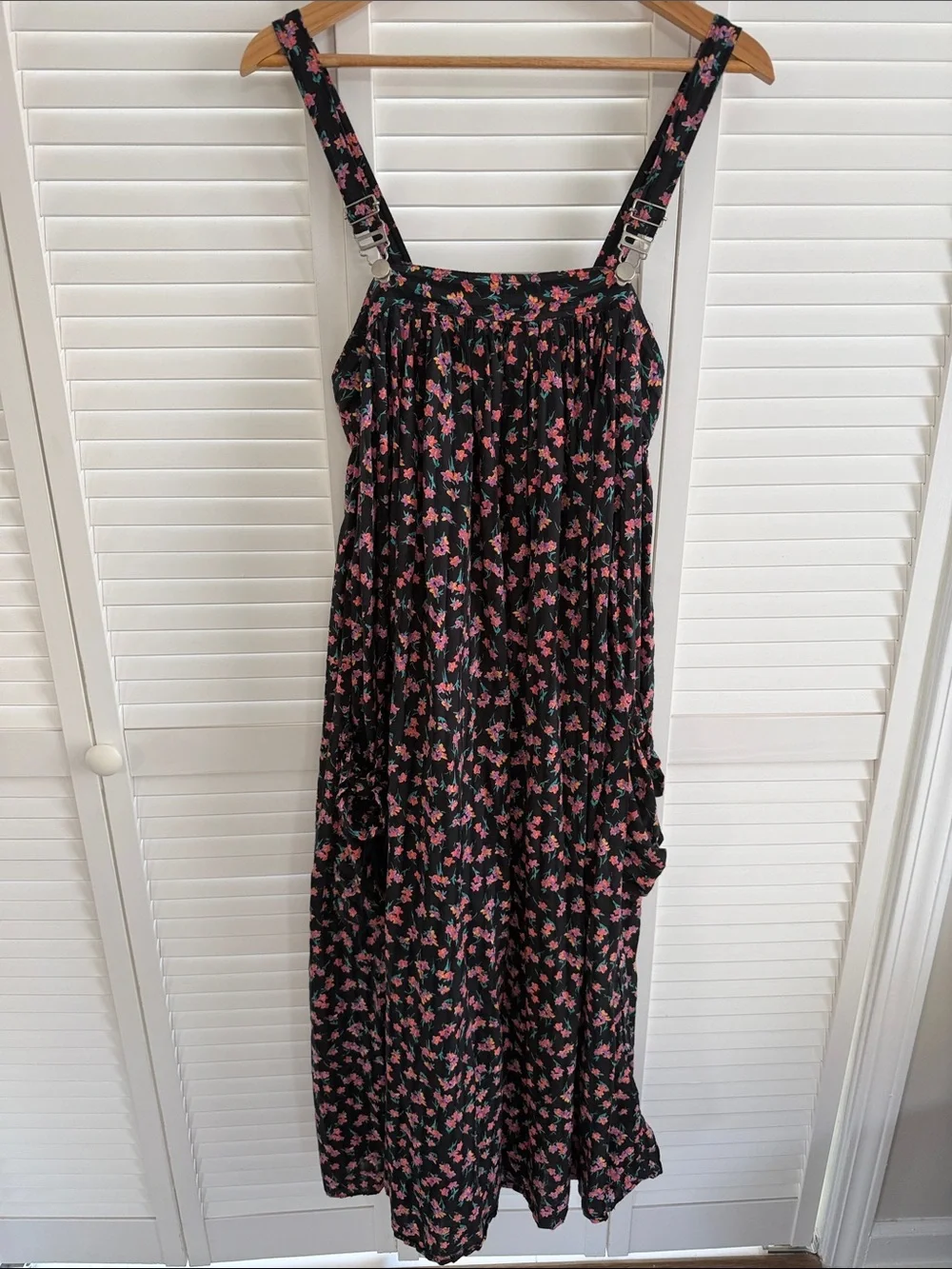 Free People Black Maxi Dress with Pink Floral Print